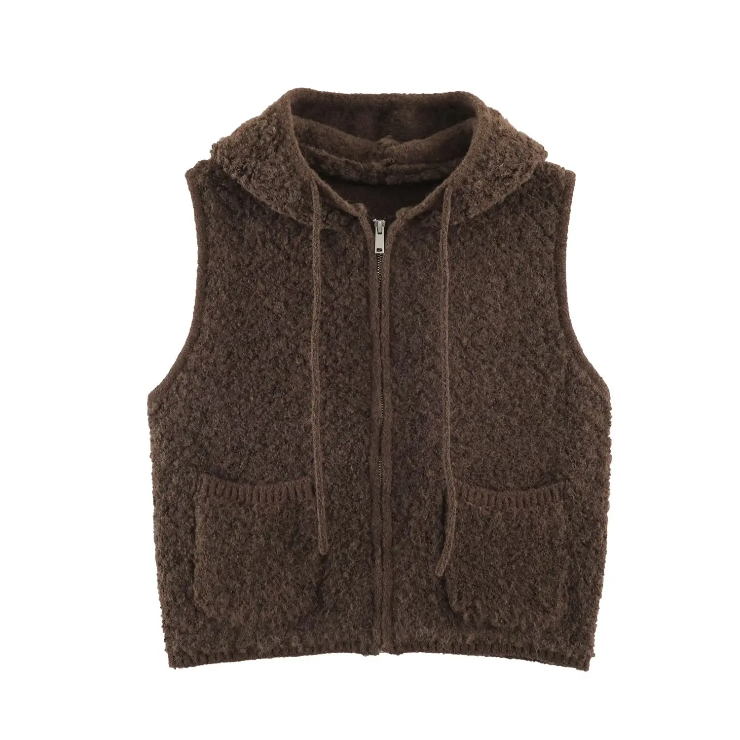 Maxdutti Women's Clothing Autumn 2026 New Style Old Money Style Towel Curly Wool Knitted Hooded Cardigan Vest