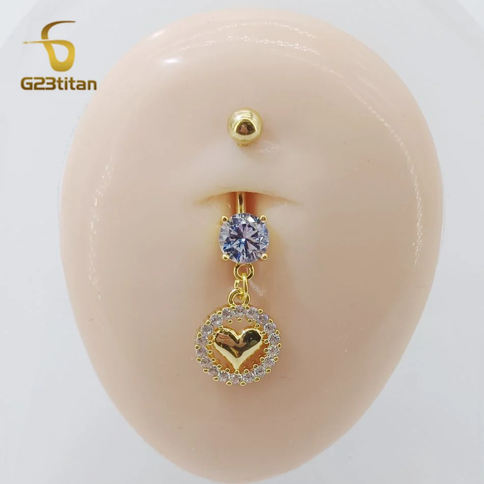 G23Titan Beautiful Crystal Round Heart Bellybutton Ring 6-16mm Titanium Curved Barbell Navel Piercing Bar Sexy Woman Accessories