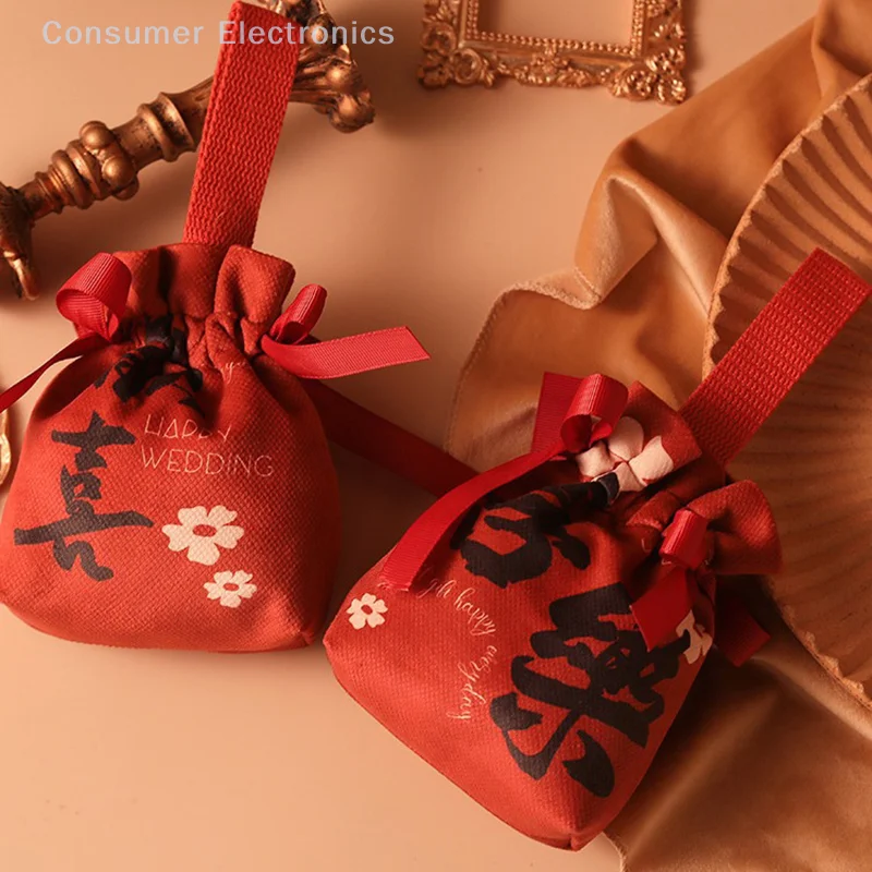 Retro Silk Velvet Handheld Candy Bags Chinese Style Wedding Gifts Packing Bags Portable Drawstring Candy Storage Bags