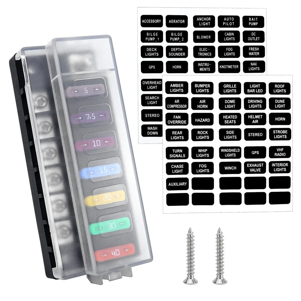 

Power Distribution For RV Vehicles Fuse Holder 6 Way Blade Fuse LED Indicator Monitoring Screw-type Connectors