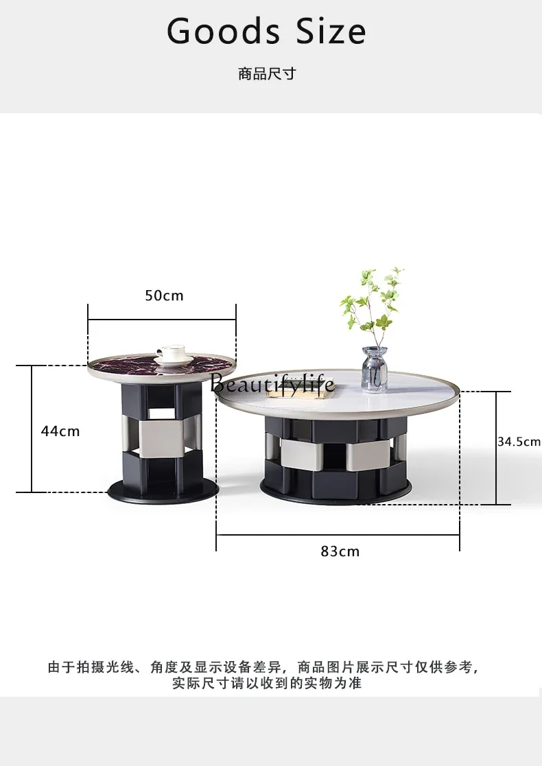 ls 04Modern simple new microcrystalline stone coffee table combination round living room home high-end creativity