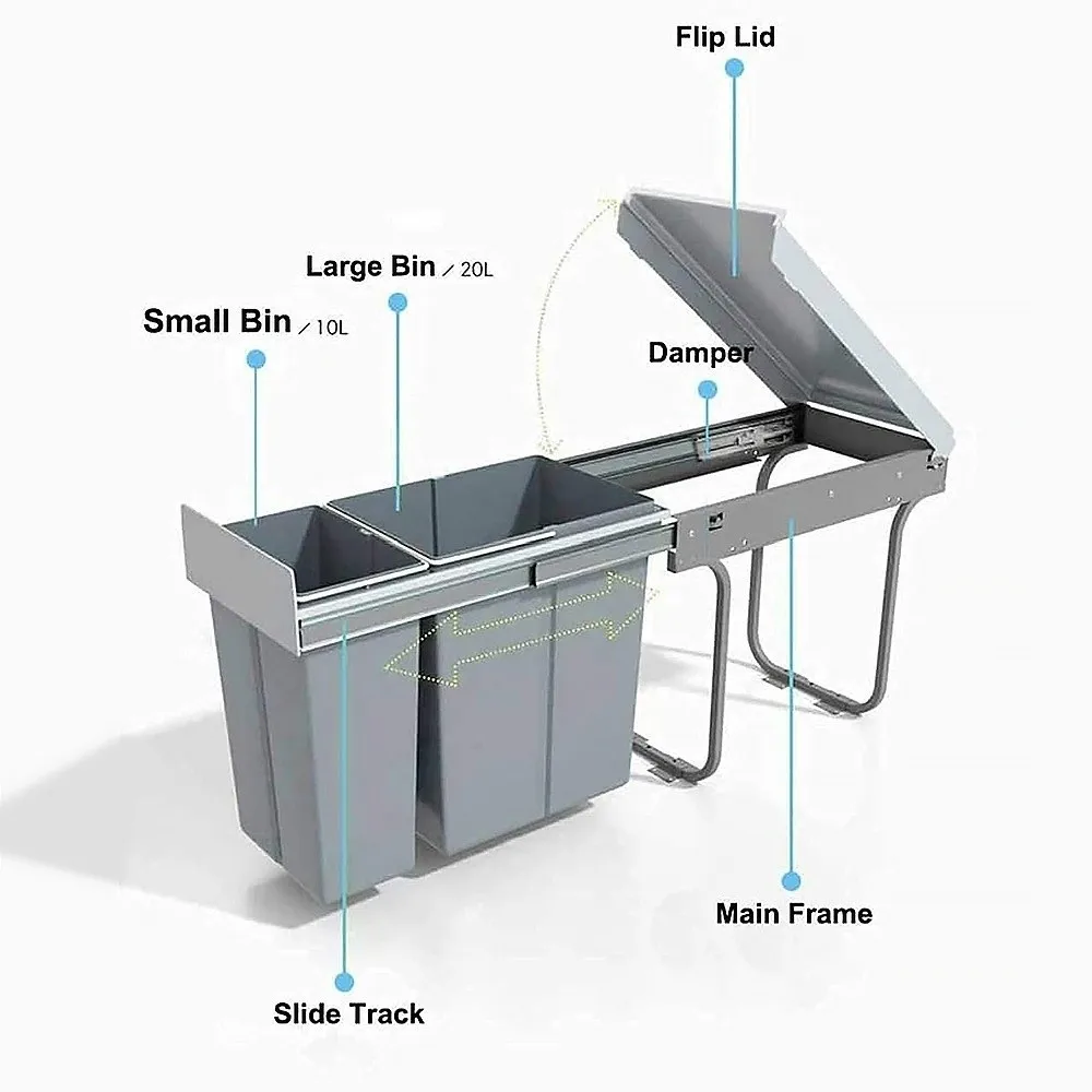 

30/40L Kitchen Embedded Trash Bin With Lid Pull-Out Tray Under Sink Trash Can Large Capacity Drawer-Type Trash Can Space Saving