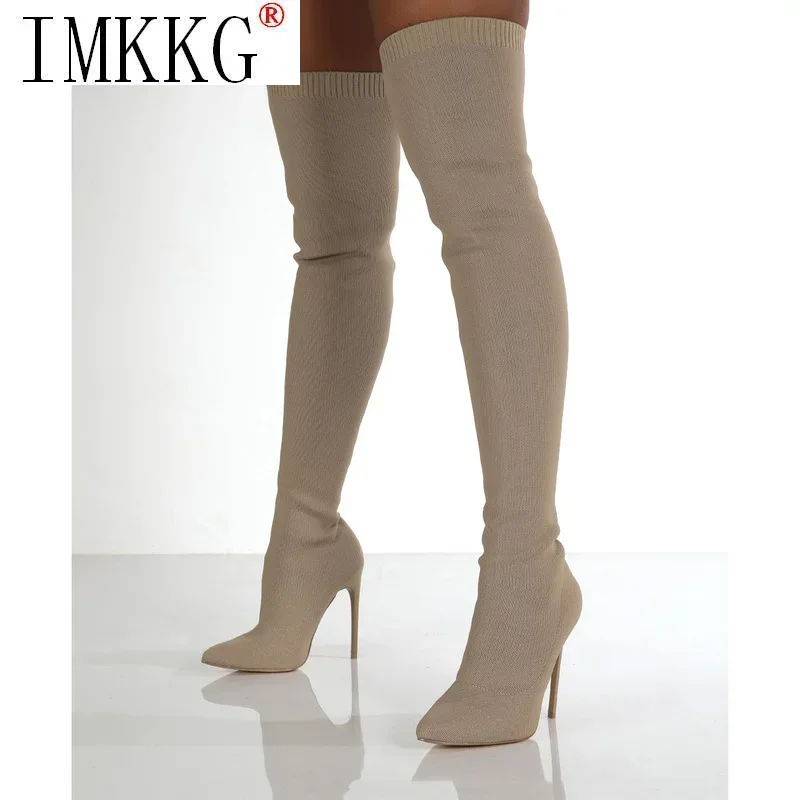 2024 Thigh High Boots Over The Knee Elastic Stretch Boots Women Sexy Knee High Heels Sock Boots New Botas De Mujer Size 36-43