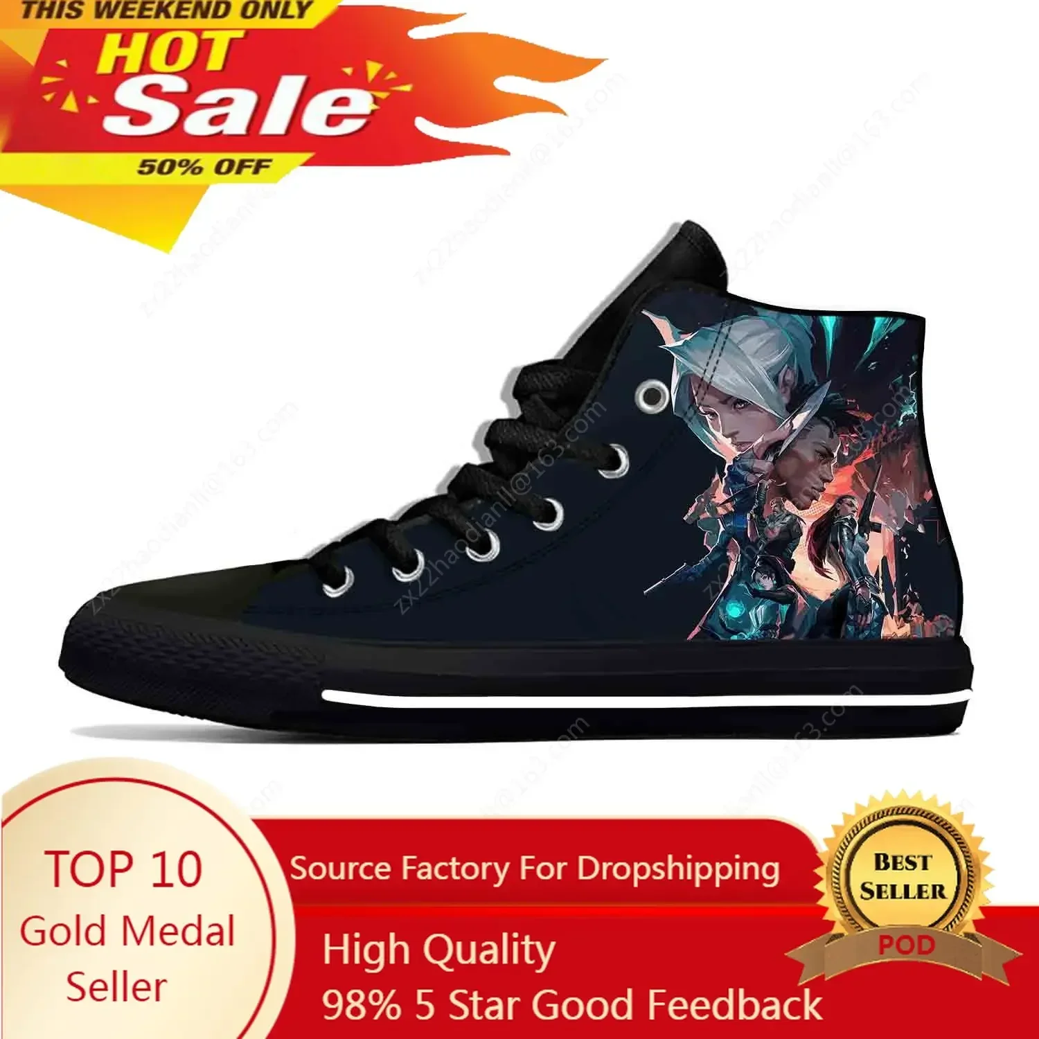 Agent Anime Manga Cartoon Game Valorant Fashion Casual Cloth Shoes High Top Lightweight Breathable 3D Print Men Women Sneakers