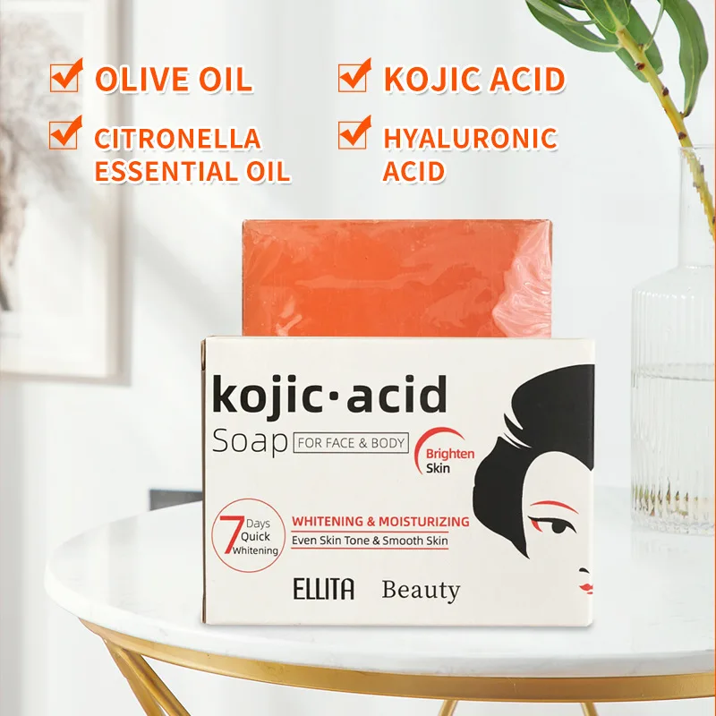 สบู่ขมิ้นพร้อมกลิ่นส้ม 7 วันกระบวนการฟอกสีฟันรูขุมขนหดตัวกําจัดสิวบาร์ดูแลผิวเพื่อผิวที่ชัดเจนขึ้น