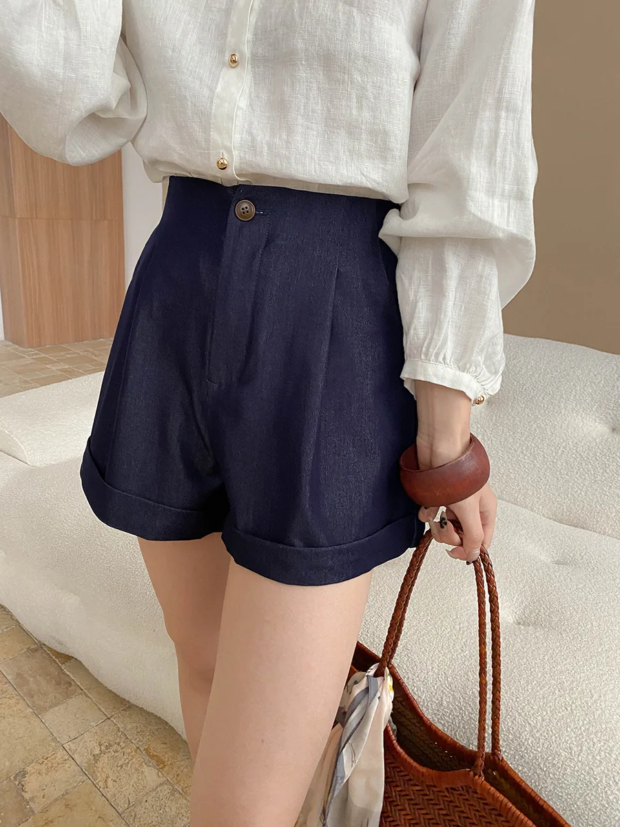 

Spring and summer women's casual solid color high waisted shorts