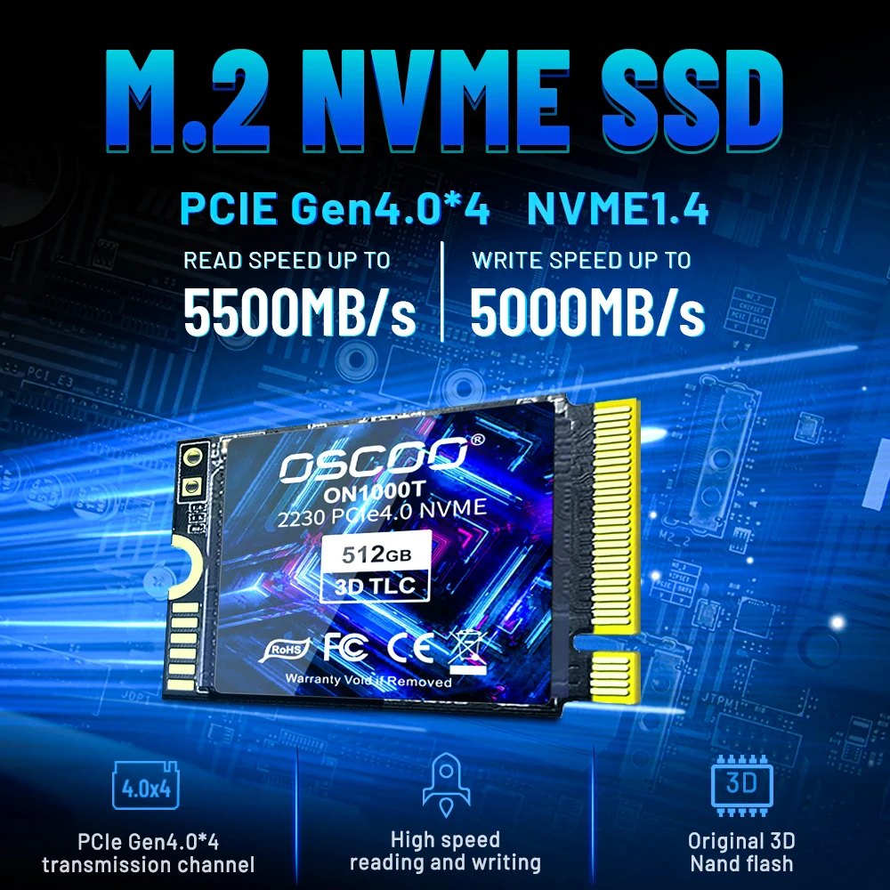 OSCOO M.2 NVMe PCIe Gen4.0*4 2230 SSD 512GB 1TB Internal Solid-state Drive Compatible with Steam Deck 3D TLC Nand Flash SSD