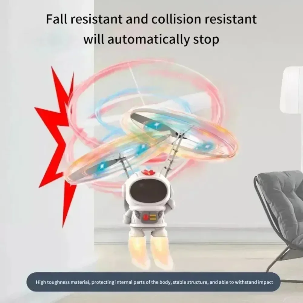 Levitating Luminous Flying Robot Astronaut Toy Aircraft Hand-Controlled Drone Interactive with Lights Outdoor Toys for Kids Gift