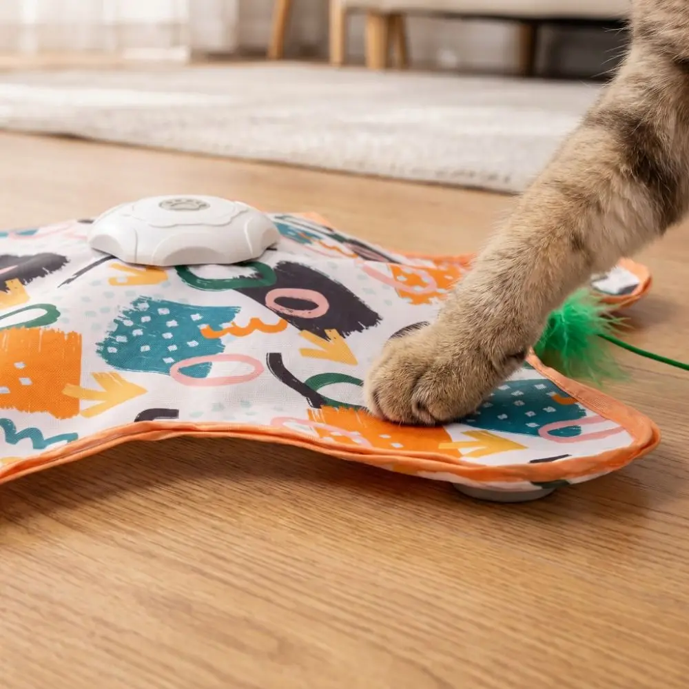 Auto-Rotating Disc Cat Hide and Seek Built-in Feathers Touch Activated Automatic Cat Teaser Self-Entertainment Motion Sensing
