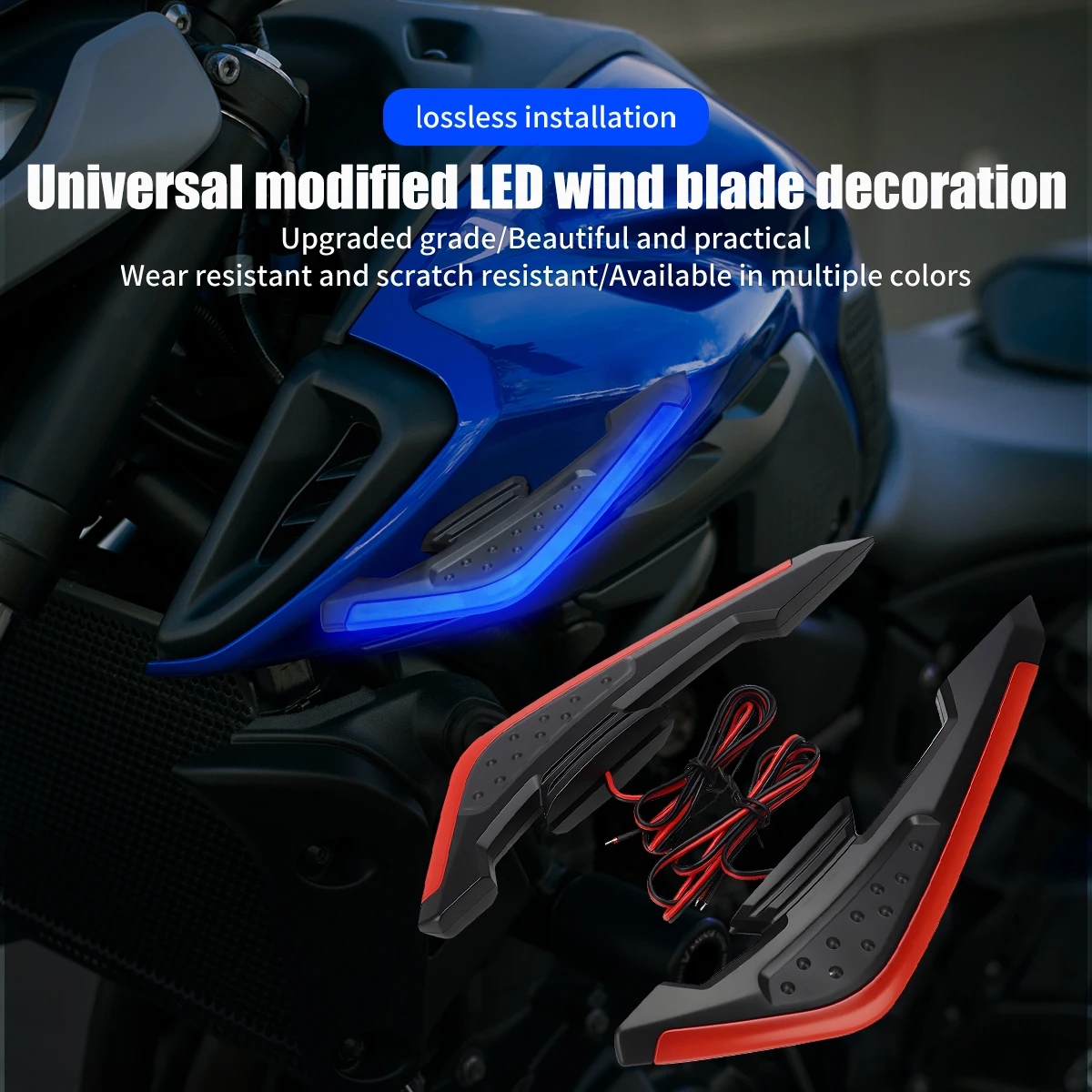 1 Pair Motorcycle Front Side Spoiler Winglets With LED Light Universal Spoiler Lamps Modified Motorcycle Decorative Accessories