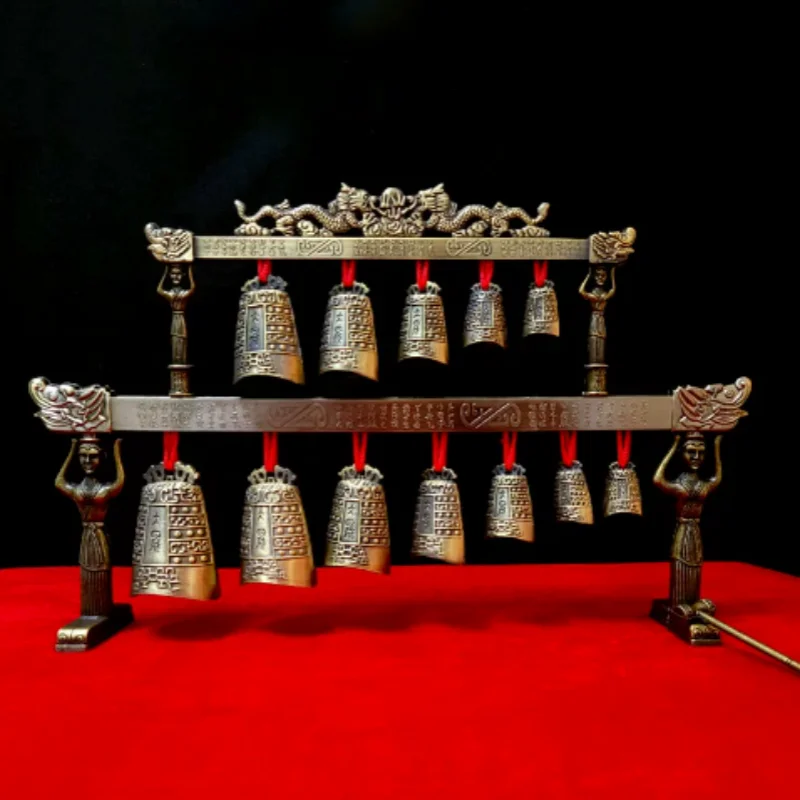Miniature Ancient 12-Tone Inscribed Chime Bells - Exquisite Home Desktop Ornament,Traditional Chinese Musical Instrument Craft