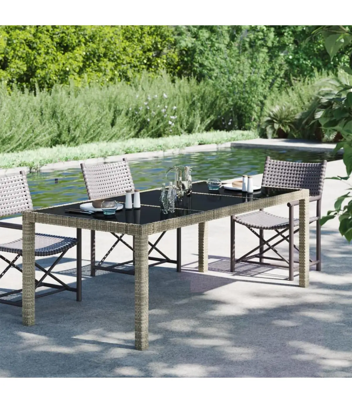 Garden tables garden table tempered glass synthetic rattan gray 190x90x75 cm