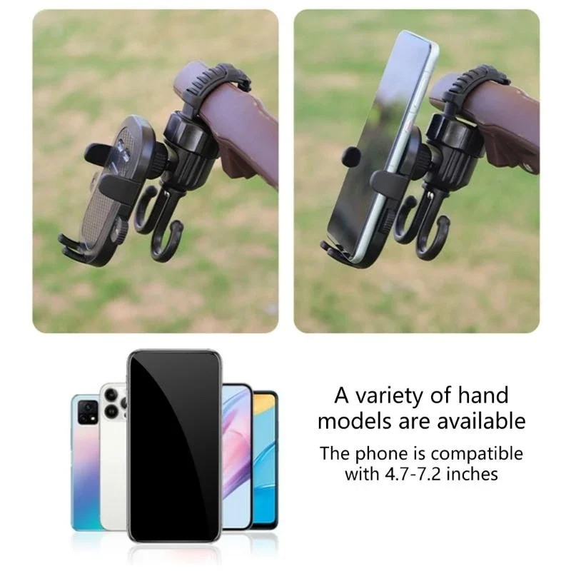 

J15U 2 in 1 Baby Strollers Accessory 360 Degree Rotate Phone Mount Stand Strollers Hanging Hook for Parents During Travel