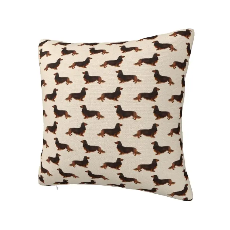 Custom Long Hair Dachshund Cream Pattern Sausage Dog Print Cushion Cover Sofa Living Room Pet Wiener Square Pillow Case