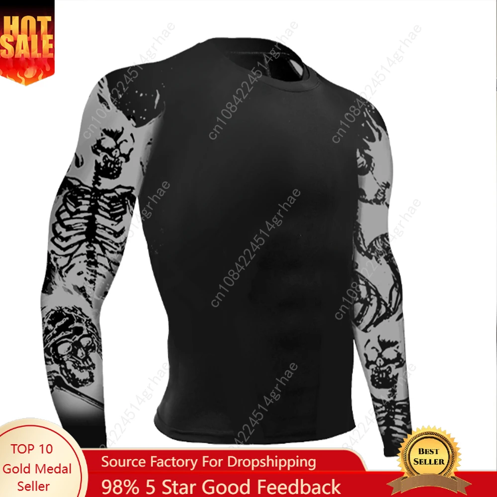 

Men's Compression Shirt 3D Printed Long Sleeves Quick Drying Breathable Rash Guard Sports Jogging Gym Athletic Fitness Clothing