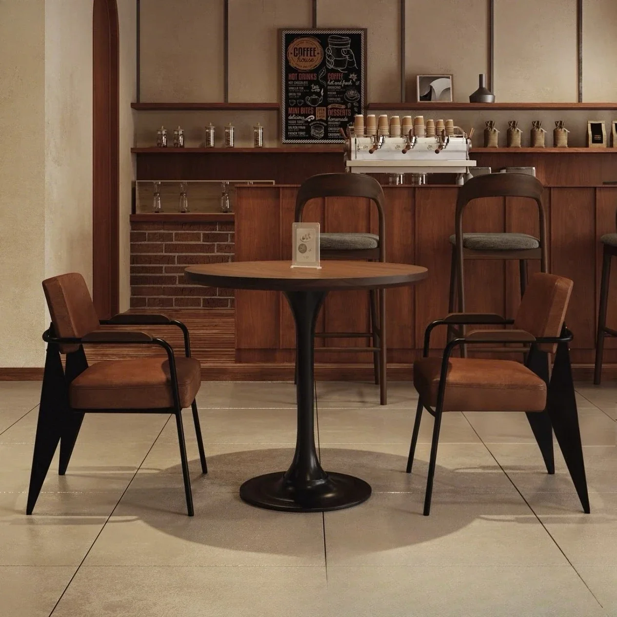 Meja makan kayu solid, meja dan kursi bergaya abad pertengahan Prancis, untuk katering restoran dan kafe komersial bergaya Barat, meja kue dari kayu walnut.