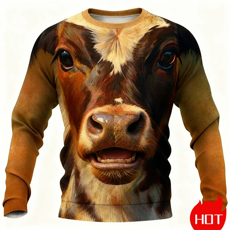 ﻿New Cow Animal Pattern 3D Printed Sweatshirts For Men Women Clothes Casual Crewneck Long Sleeve Pullovers Y2k Men Streetwear