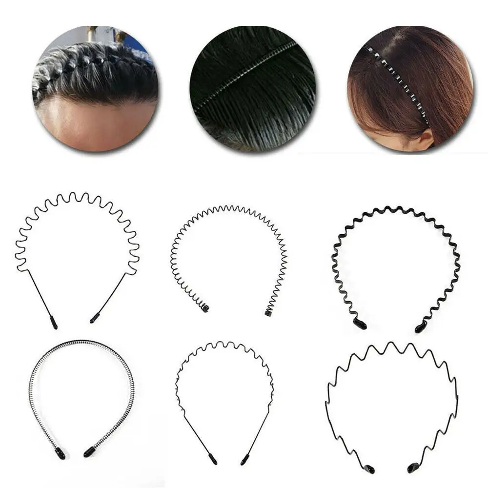 Metal Wavy Spring Hair Hoop Black Non Slip Wavy Outdoor Sports Headbands For Women Men Simple Hairband Face Washing Headdre T2U8