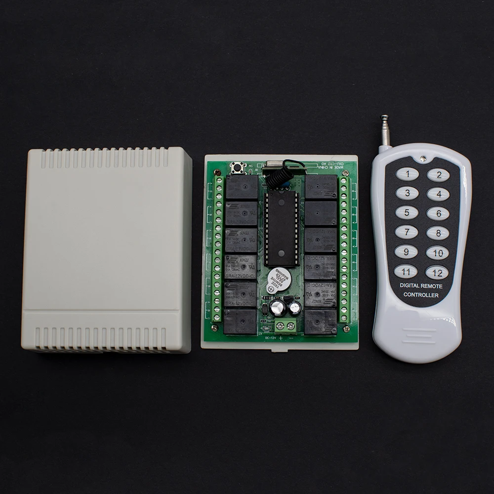 12 Channel 433 Wireless Remote Control Switch For Motor Light DC 12V 24V 12CH Relay Switch With RF Remote 433.92MHz Transmitter