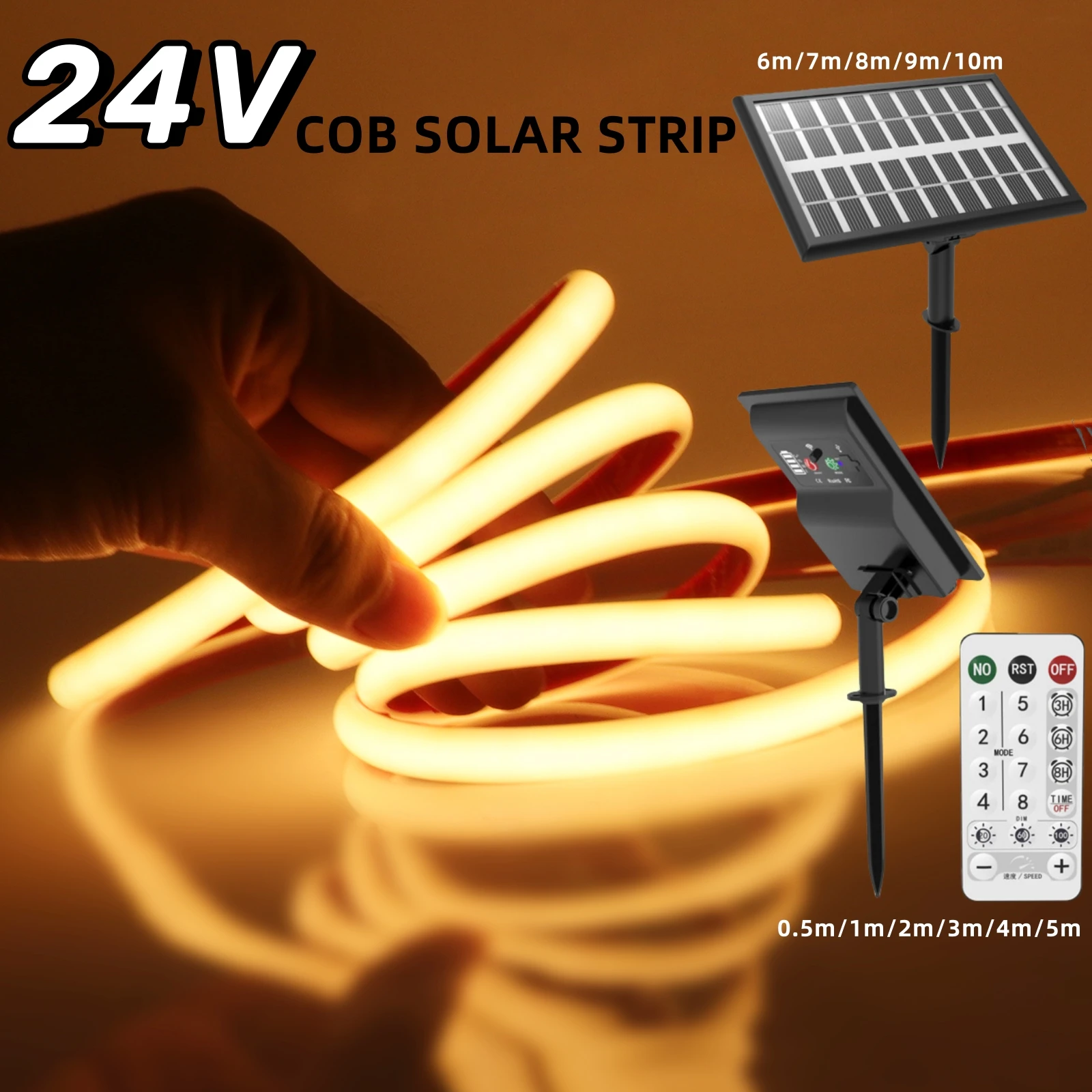 Solar-COB-Neonstreifen, 24 V, dimmbare LED-Leuchten, IP68, wasserdicht, für den Außenbereich, 320 lds/m, lineare Beleuchtung, RA90, flexibles Band mit hoher Dichte