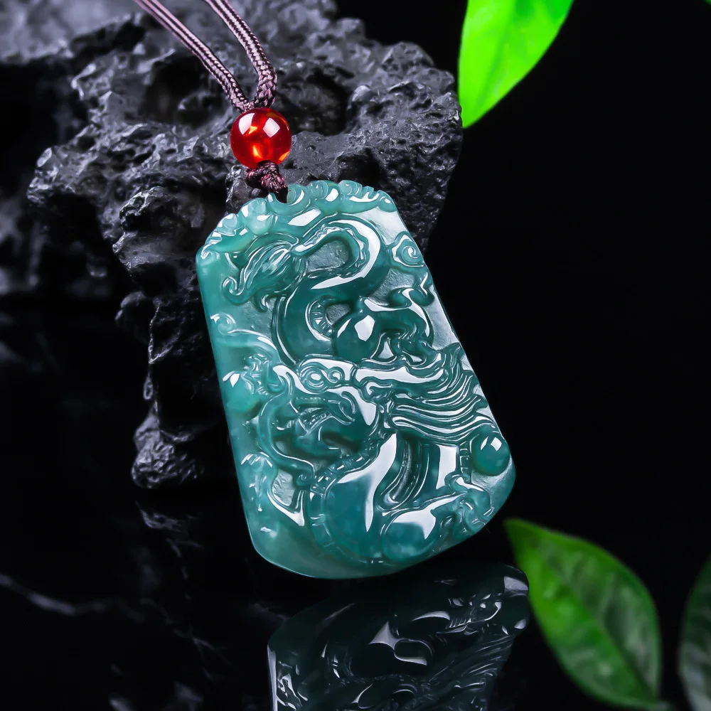 

Natural Burmese Jadeite Dragon Pendant Necklace Charm Carved Amulet Fashion Gemstone Vintage Real Jade Luxury Gifts for Women
