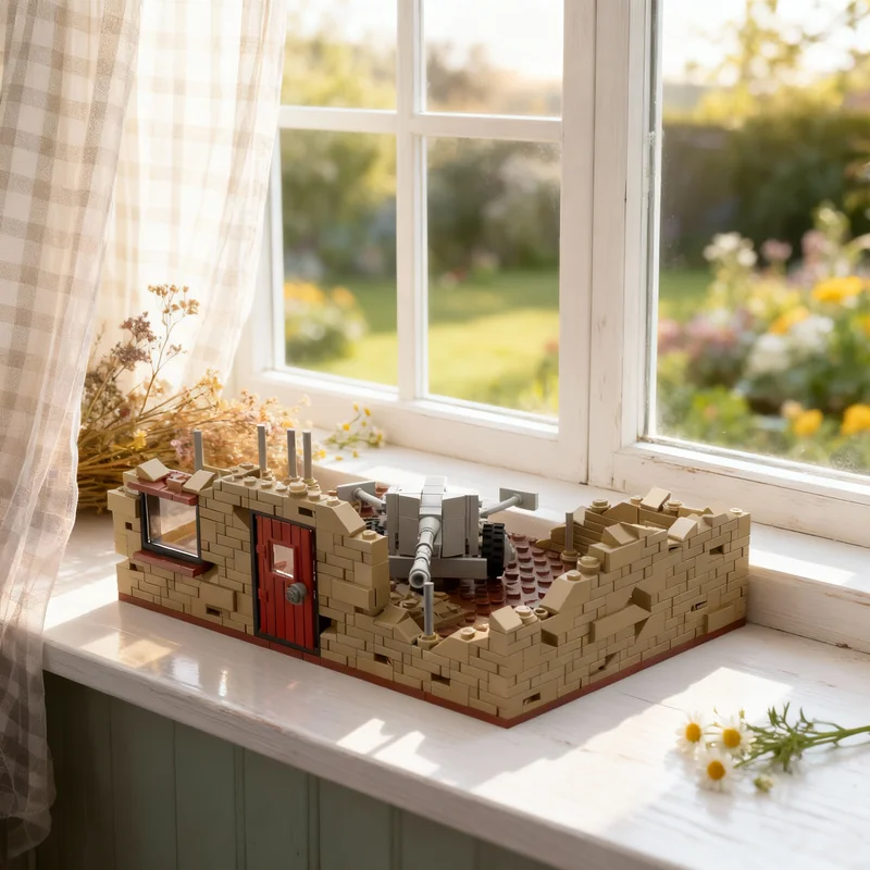 Image of 437-teiliges MOC Straßenansicht Dunkelbraunes WW2 Gebäude-Ruinen-Modell Benutzerdefinierte Bausteine Architektur DIY Montage Ausstellungsstück Geschenk-Bausteine