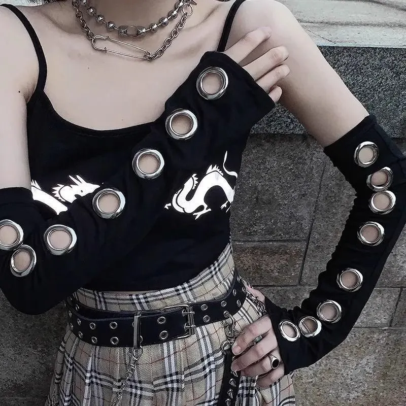 Streetwear Hottie Arm Sleeves Chic Steel Rim Design Gothic Punk Style Sleeves Personalized Oversleeve Arm Warmers for Men Women
