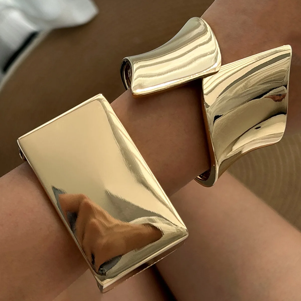 DIEZI Punk Heavy Metal Smooth Square Cuff Bangles Men Hip Hop Gold Silver Color Geometric Spring Bangles Women Bracelet Jewelry