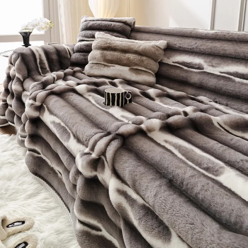 EIFLOY-Rabbit Plush Sofa Cover, Non Slip, Towel Blanket, Soft, Thick, Couch Slipcover, Winter, Universal, Furniture Protector