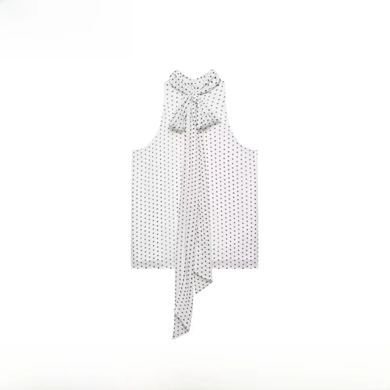Spring Summer New Fashionable Versatile Polka Dot Neck Hanging Straight Tube Top Women's T-shirt Polyester Short Sleeve