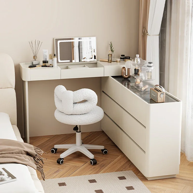 #L White Luxury Dressing Table Makeup Organizer Corner Bedside Nightstand Dressing Table Stool Coiffeuse Home Decor Q