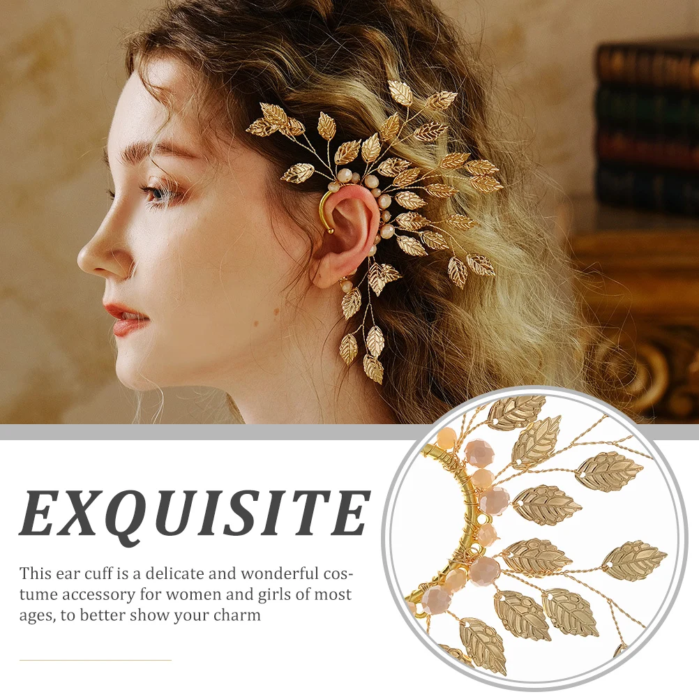 

Creative Leaf Design Cuff Delicate Non Piercing Earrings Crystal Ear Bone Clip Elegant Ear Clip Costume Accessory Wedding