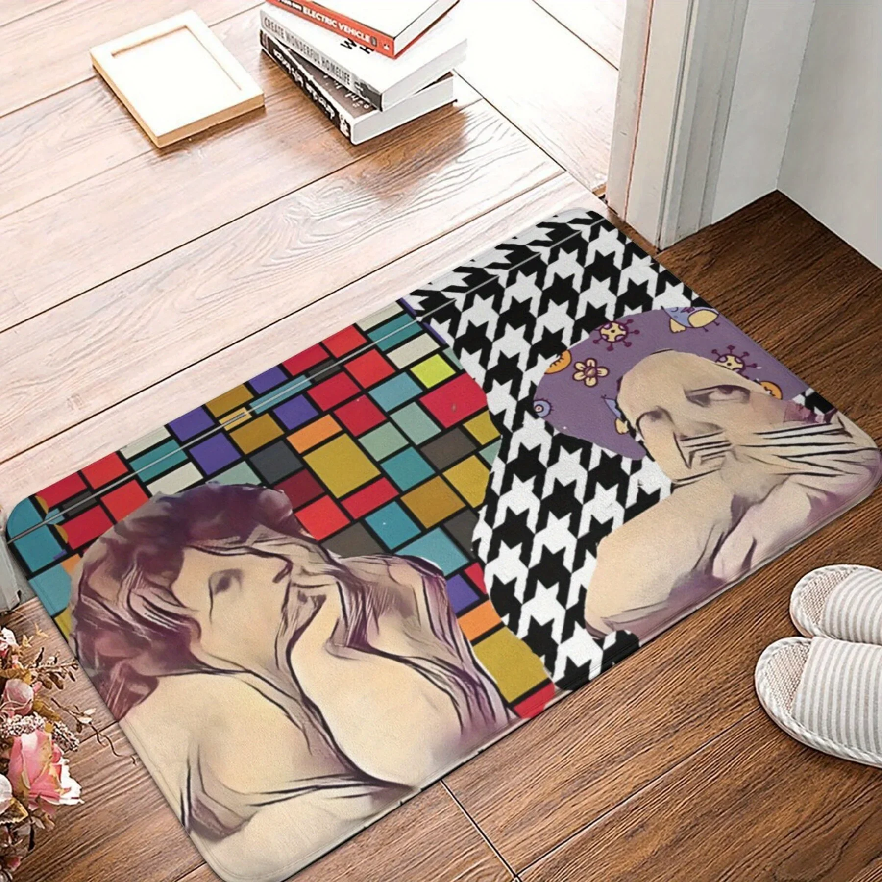 1 ممسحة فنية على طراز لوس أنجلوس - تصميمات هندسية وتصويرية نابضة بالحياة، حصيرة من الفلانيل البوليستر قابلة للغسل في الغسالة لغرفة النوم