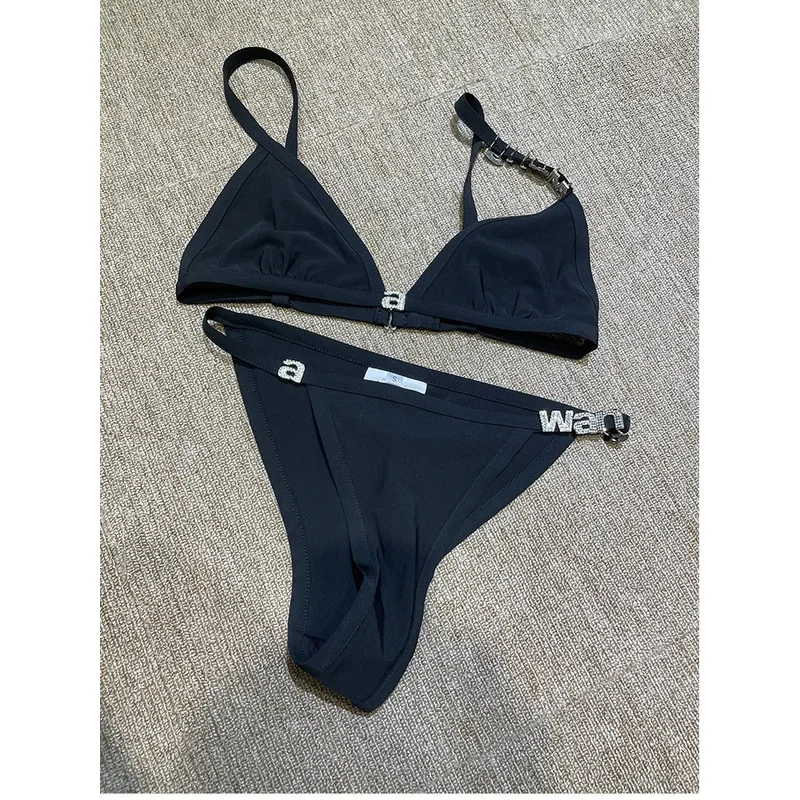 2024 blanco nuevo de algodón puro bragas ropa interior traje de baño conjunto de Bikinis Wang para damas verano cristal decoración de letras Mujer