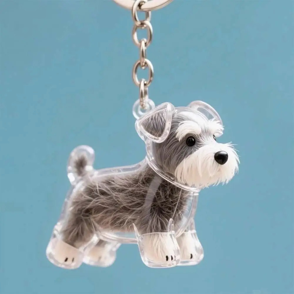 Cartoon Dog Shape Dog Hair Storage Box Transparent DIY Handmade Pet Hair Keychain Keyring Acrylic Puppy Pendants Backpack