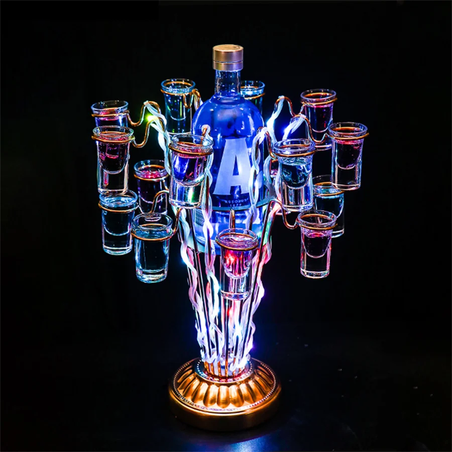 Rechargeable LED Tree Flower Wine Glass Holder Cocktail Cup Holder Stand VIP Service Shot Glass Rack NightClub Party Decor