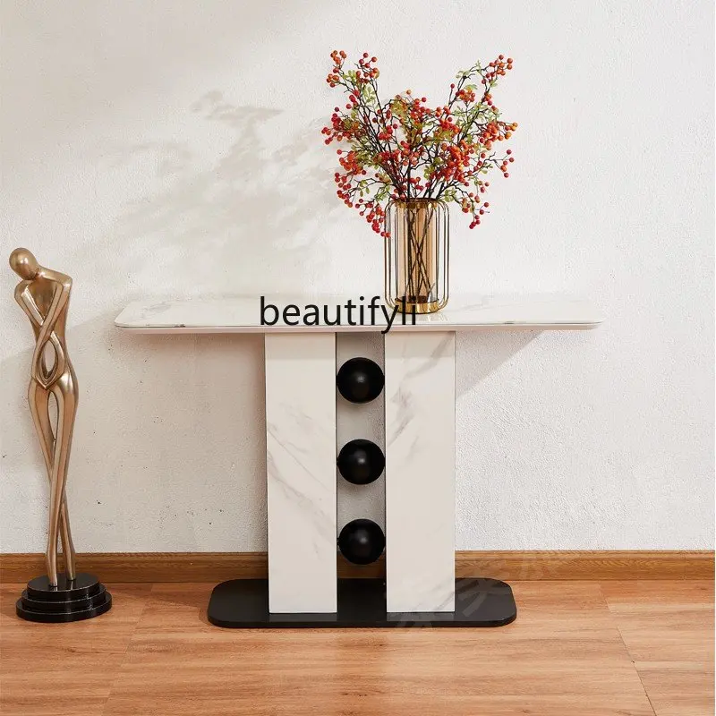 

Designer Creative Console Console Tables Light Luxury Stone Plate Home Entrance Cabinet against the Wall a Long Narrow Table