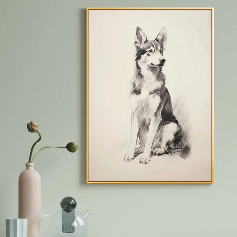 Minimalist Vintage Pet Portrait Canvas Print Dog Pencil Sketch Poster Border Collie Chihuahua Husky Animal Wall Art Home Decor