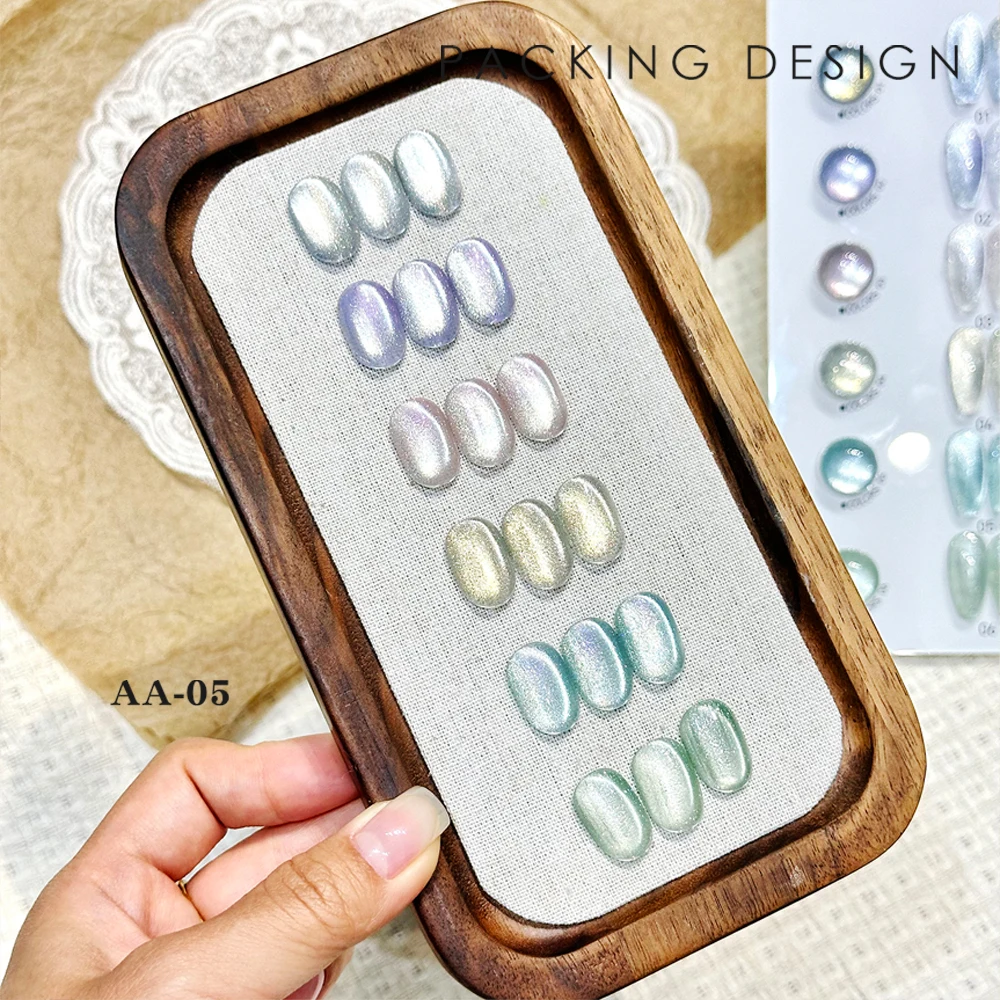 Vendeeni 6 ألوان/مجموعة شفافة كريستال القط العين هلام طلاء الأظافر بريق المغناطيسي مسمار الورنيش مع بطاقة اللون TPO/HEMA الحرة