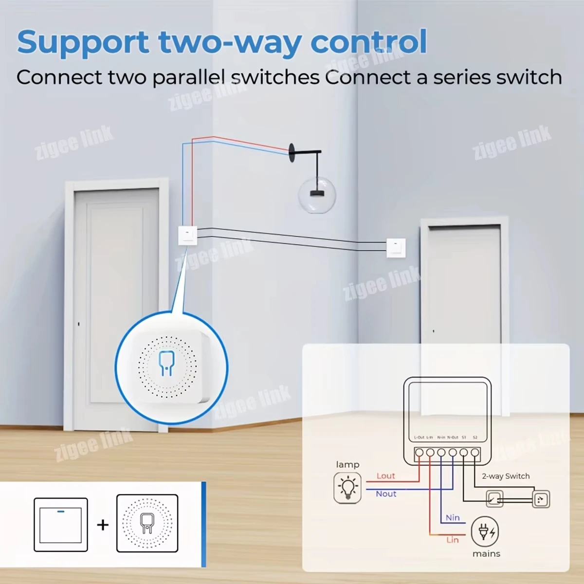 Mini Interruptor Inteligente WiFi Zigbee 3.0, Interruptor de Relé de 2 Vías, Control por Voz y Aplicación, Módulo de Automatización del Hogar Inteligente