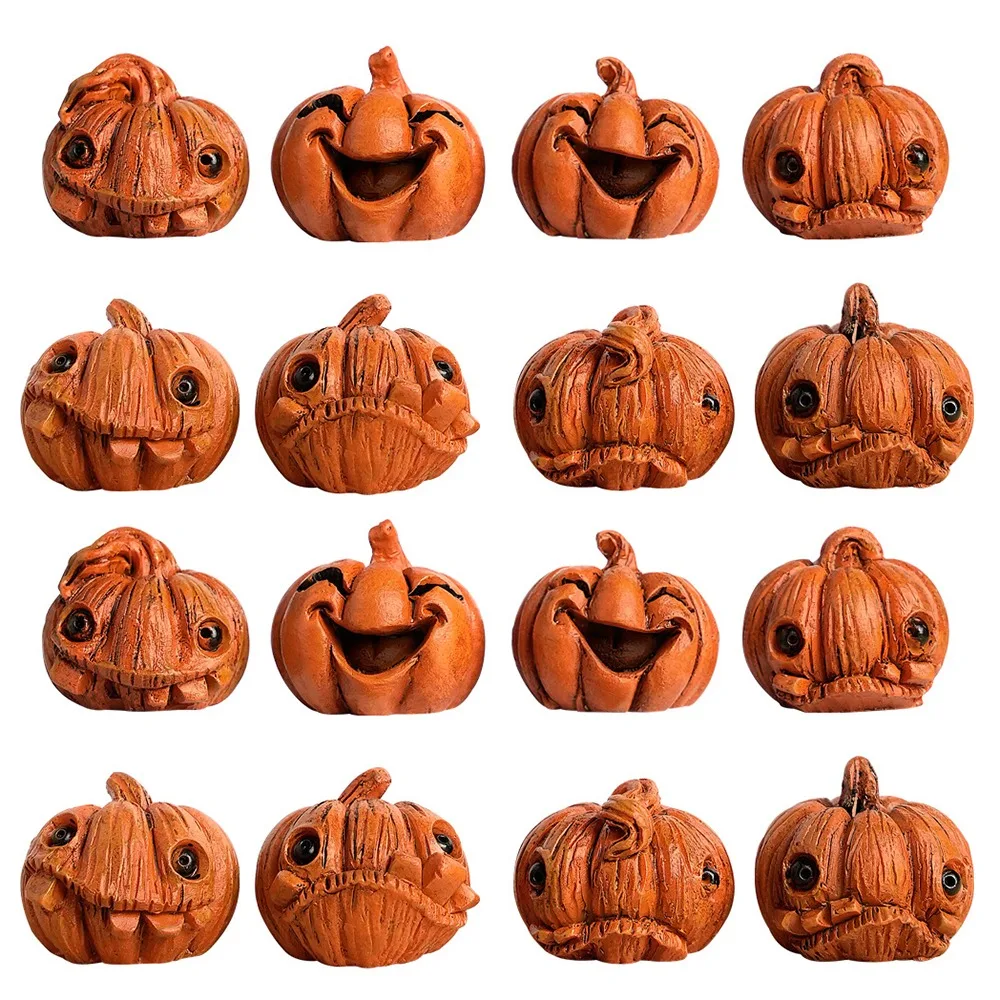 

16Pcs Creative Miniature Halloween Decor Gothic Style Unique Resin Pumpkin Statue Orange Resin Mini Halloween Ornaments