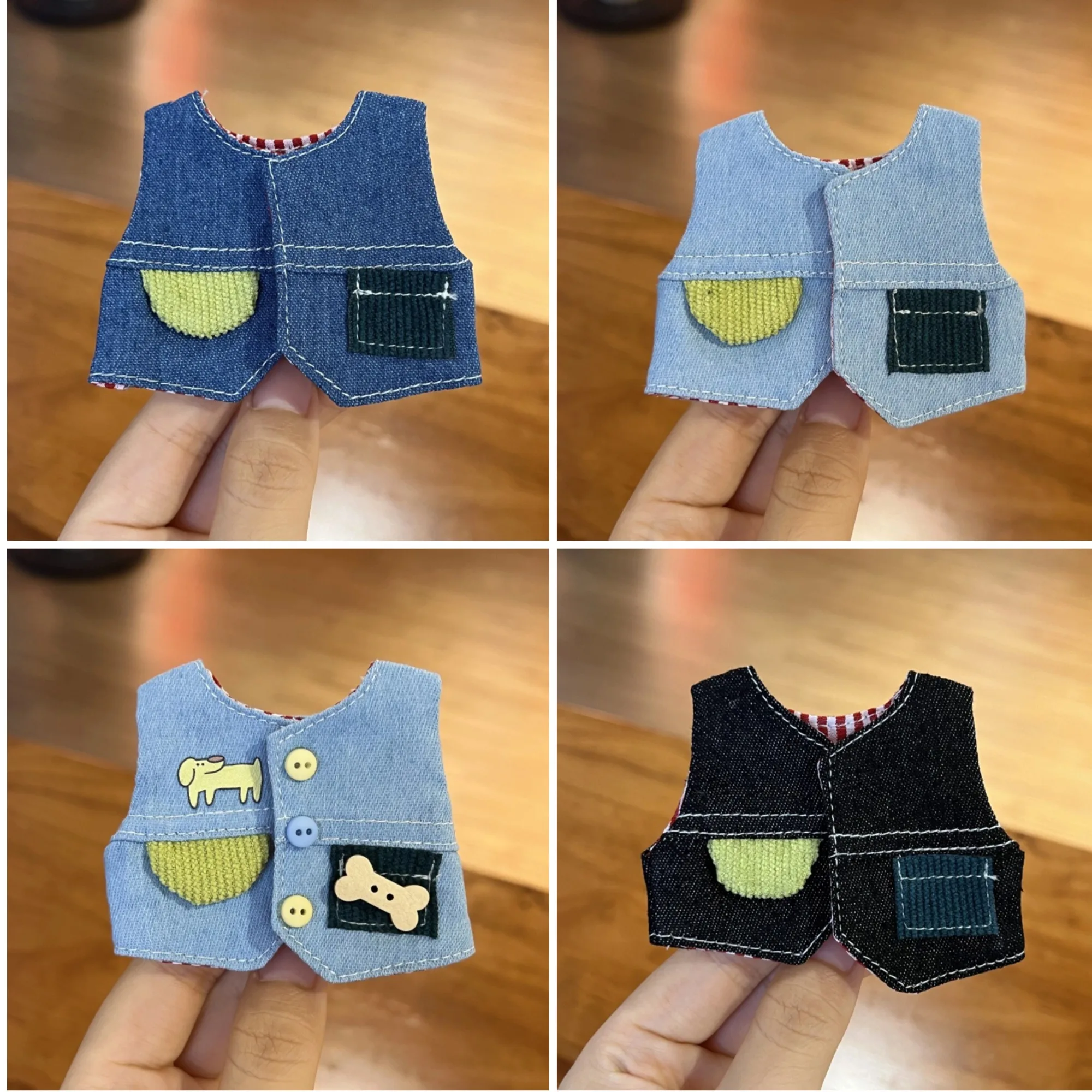 

Casual-Style Doll Outfit For 1st/2nd/3rd Gen 15cm 17cm LABUBU Multi-Color Puzzle-Patterned Denim Vest Changeable Clothing