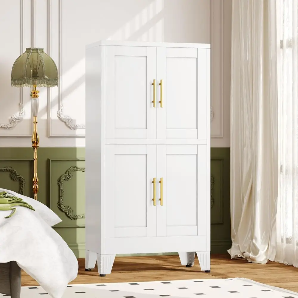 

47 Tall Metal Storage Cabinet with Adjustable Shelves, White Freestanding Pantry for Kitchen, Dining, Living, Laundry, and Bathr