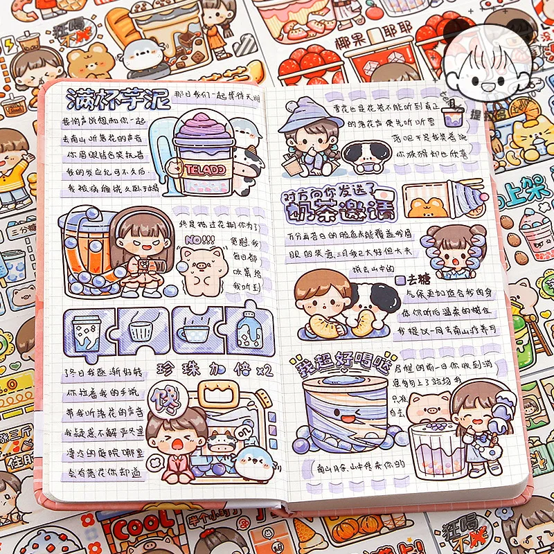 Telado Creative Cute Milk Tea Cartoon Girl e Paper Tape Hand Ledger Girl Heart Decoration Cute Sticker Washi Tape