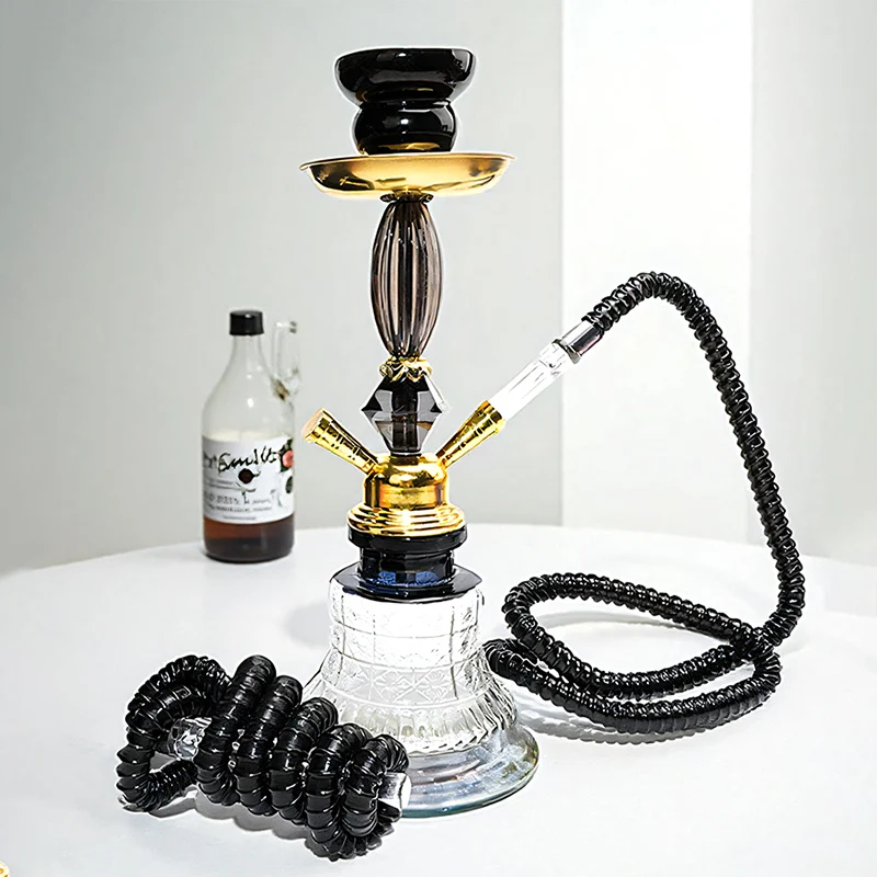 Black Blue Purple,11.8in\30cm Small,Double Hose 2,Bar Shisha Full Set Luxury Smoking Pipe Hookah Set,Glass Vase