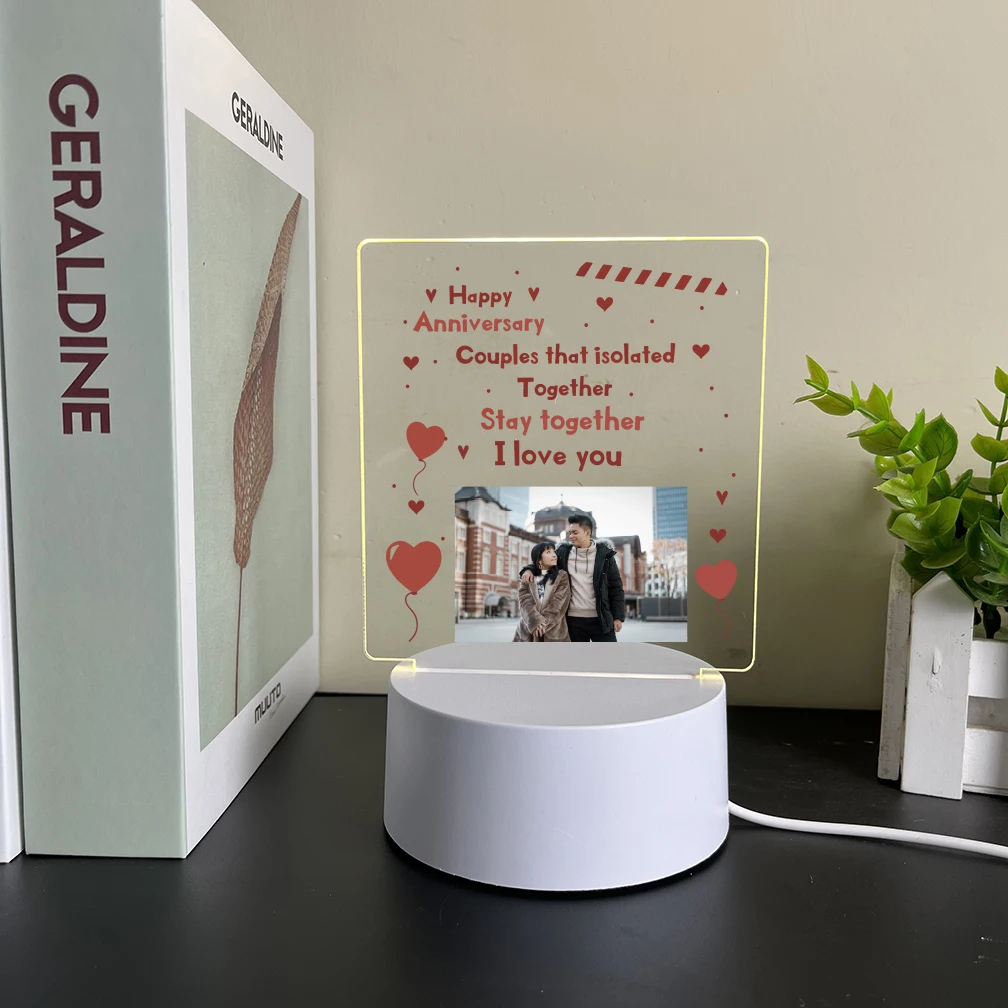 2026 New Customized Photo Couple Night Light LED Acrylic Pattern Bedroom Decorative Light 7-Color RGB Romantic Birthday Gift USB