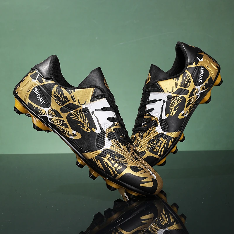 Youth Low Top Football Boots FG Long Spikes Men Soccer Cleats Breathable Wear Resistant Natural Lawn Match Sneakers Size 32-45