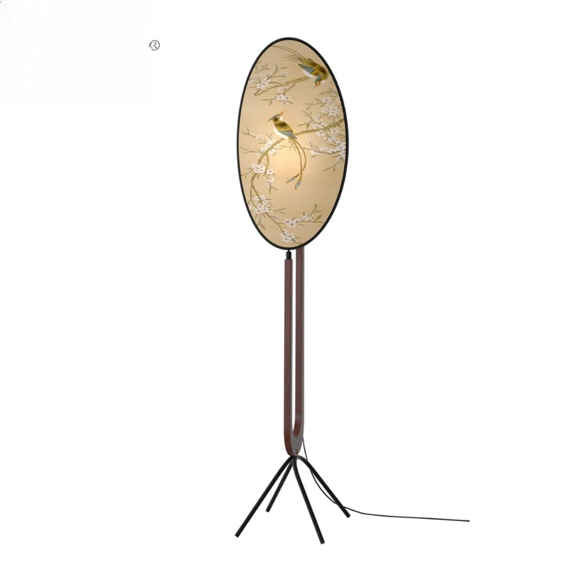 

Fabric flower and bird painting living room lamp, solid wood floor lamp