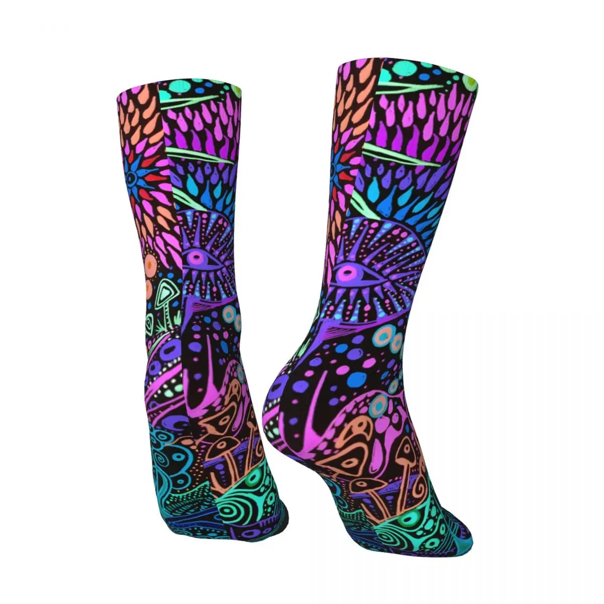 Vintage Neon Mushrooms On The Moon Men's compression Socks Unisex Harajuku Pattern Printed Novelty Crew Sock