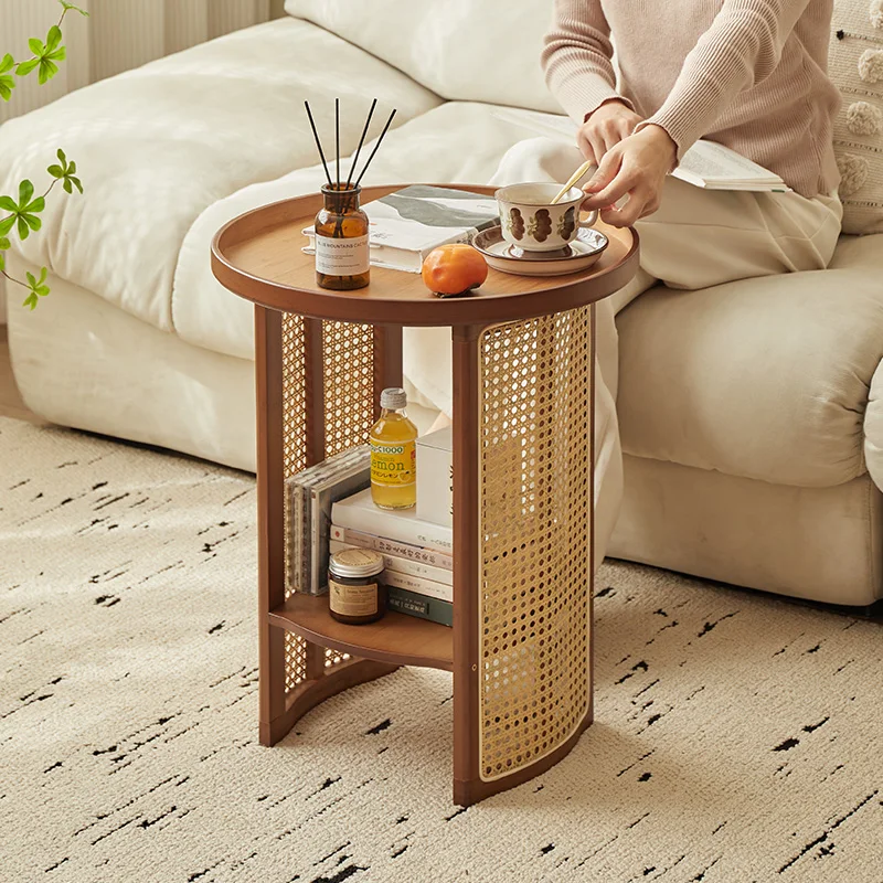 Nordic Sofa Side Table Rattan Round Small  Tea Table Creative Corner Desk Japanese-style Rattan Coffee Table